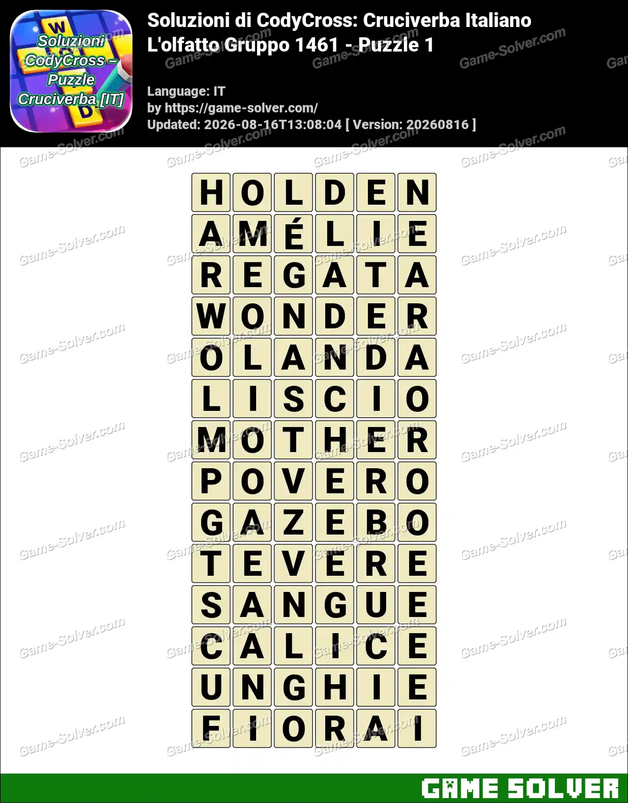 Soluzioni di CodyCross: Cruciverba Italiano L’olfatto Gruppo 1461 – Puzzle 1